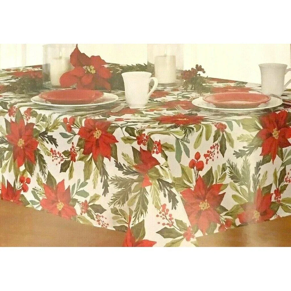 Christmas Poinsettia Flourish Tablecloth 60x120